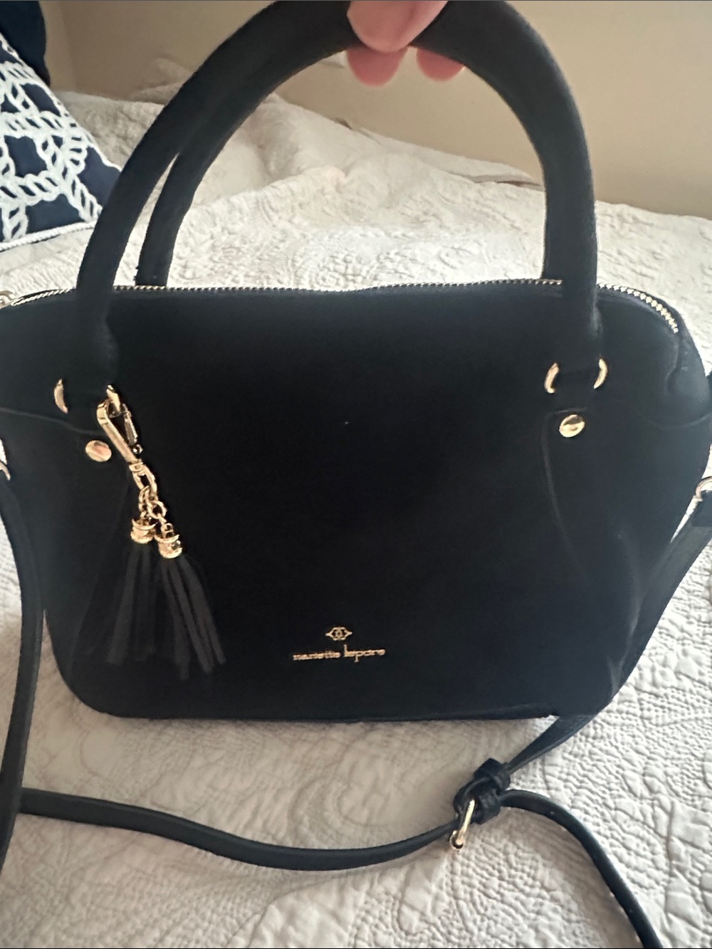 Nanette Lepore Black faux Suede Satchel with Tassel Charm - Picture 3 of 6